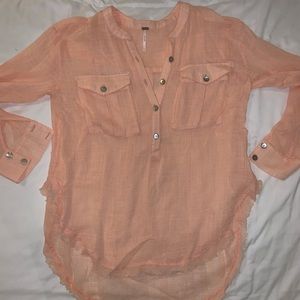 Quarter sleeve free people coral shirt